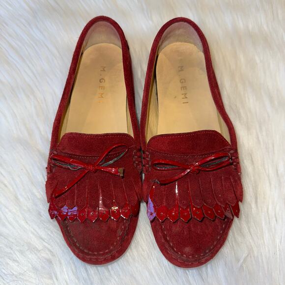 M. Gemi ‘Strato’ Suede Fringe Loafer Patent Leather Driver Moccasin, Burgundy - Picture 1 of 10